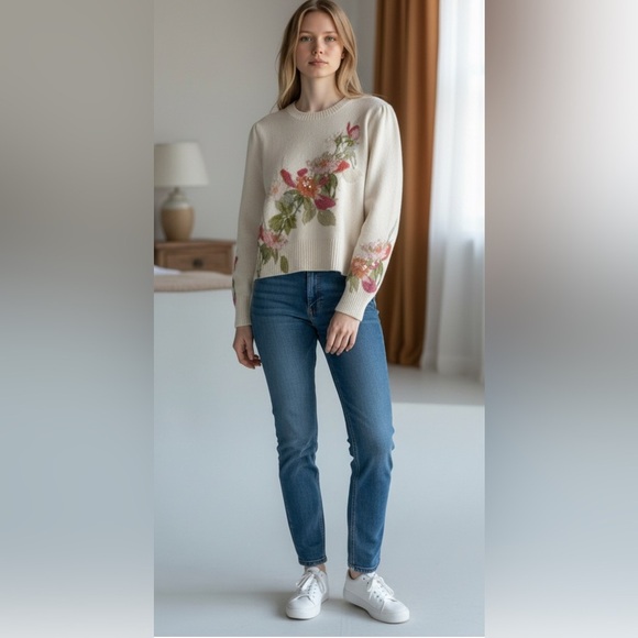 Cinq a Sept wool blend Floral Embroidered Cream Sweater NWOT - Picture 12 of 12